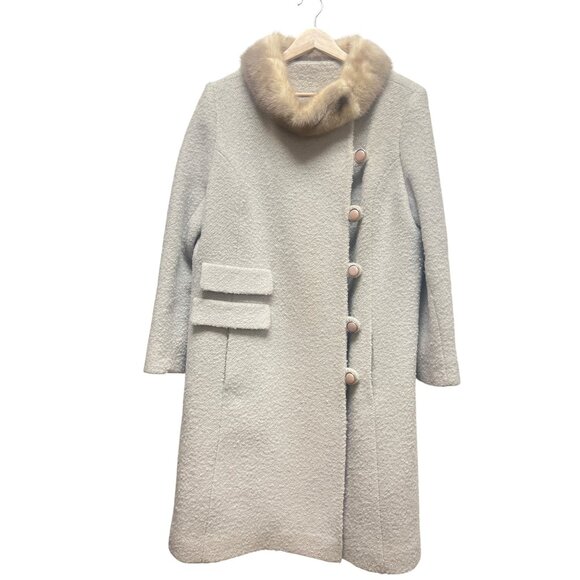 Winkleman's Vintage 50's Ivory White Wool Coat with Fur Collar - Picture 2 of 10